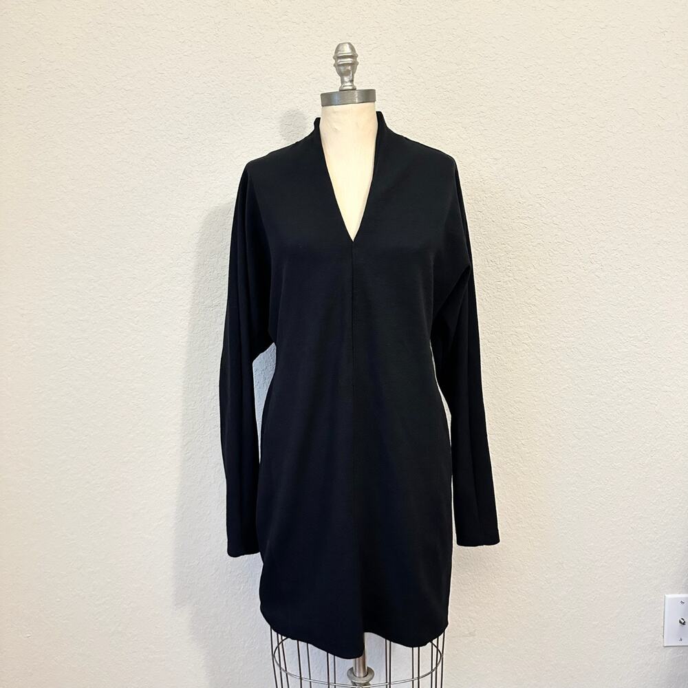 DAILY PRACTICE ANTHROPOLOGIE Mini Dress Black V-Neck Knit Goth Batwing